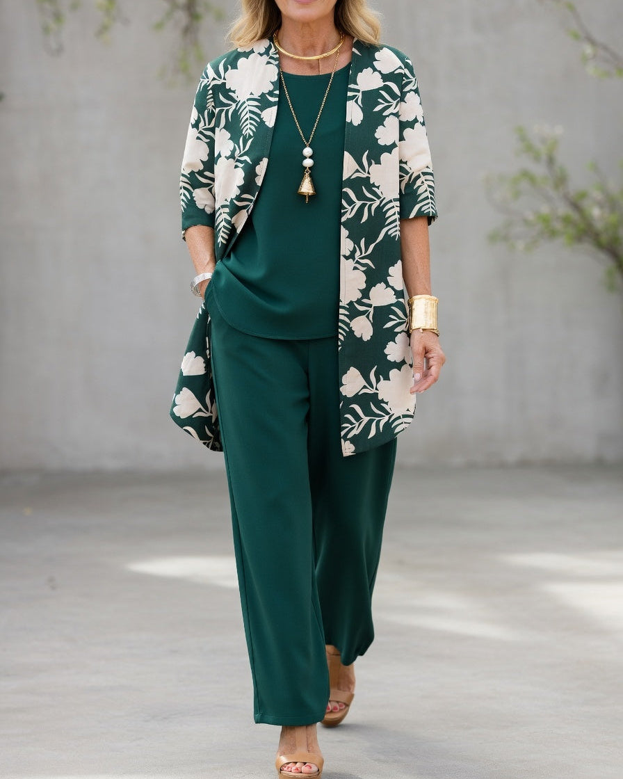 Sabrina - Ensemble Femme Trois Pièces Élégant Cardigan Fluide Haut Et Pantalon Large