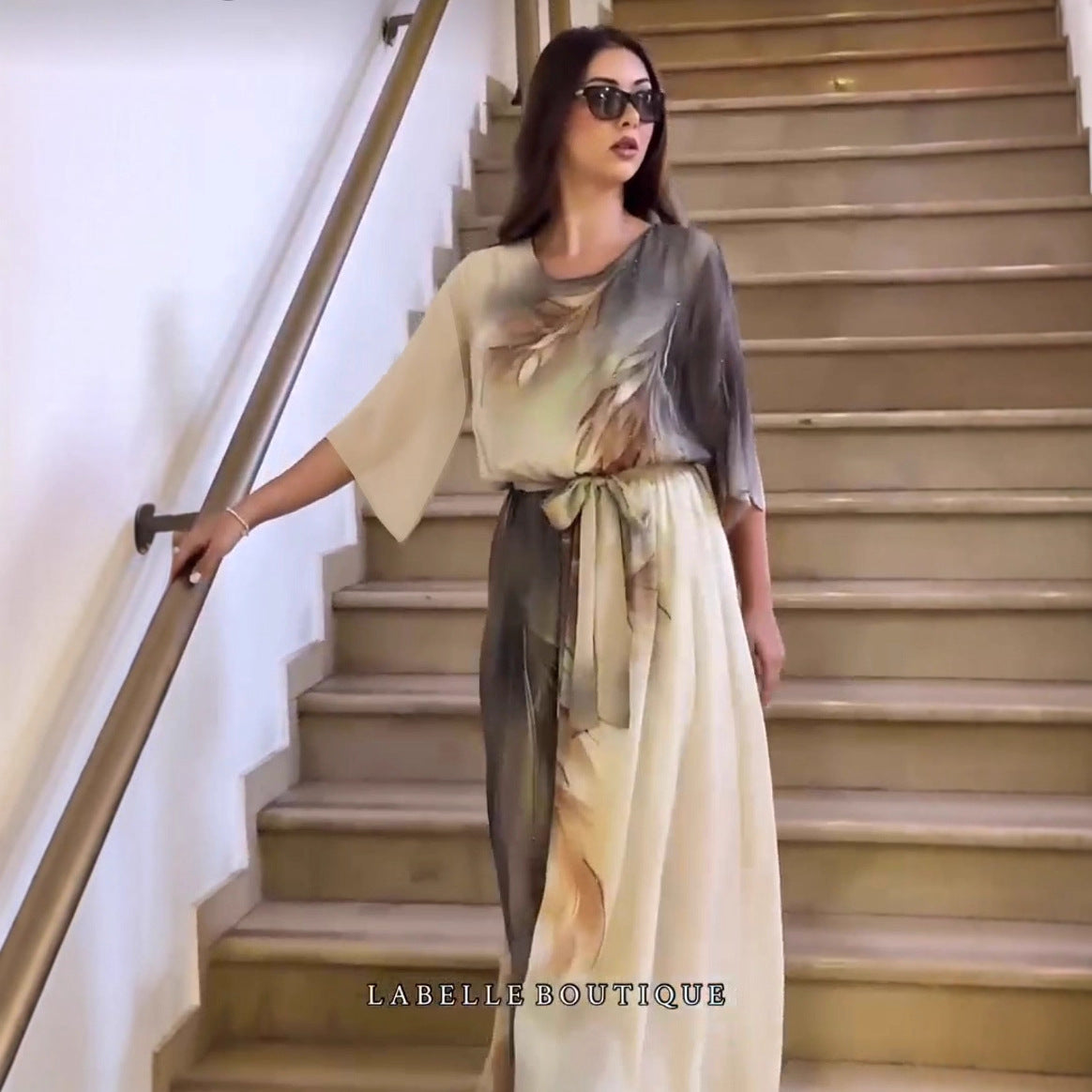 Orythessa - Robe maxi fluide en chiffon élégant imprimé vert