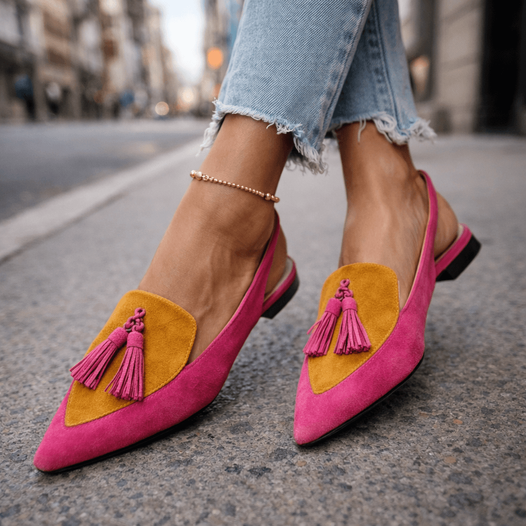 Nexoria - Mules femme bicolores élégantes à pompons tendance