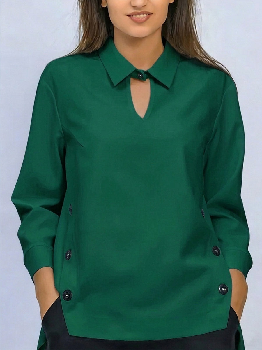 Pryxa - Chemisier femme col classique ouverture élégante manches longues minimaliste