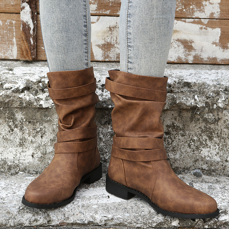 Nettie - Bottes Rétro en Cuir pour l'Automne-Hiver