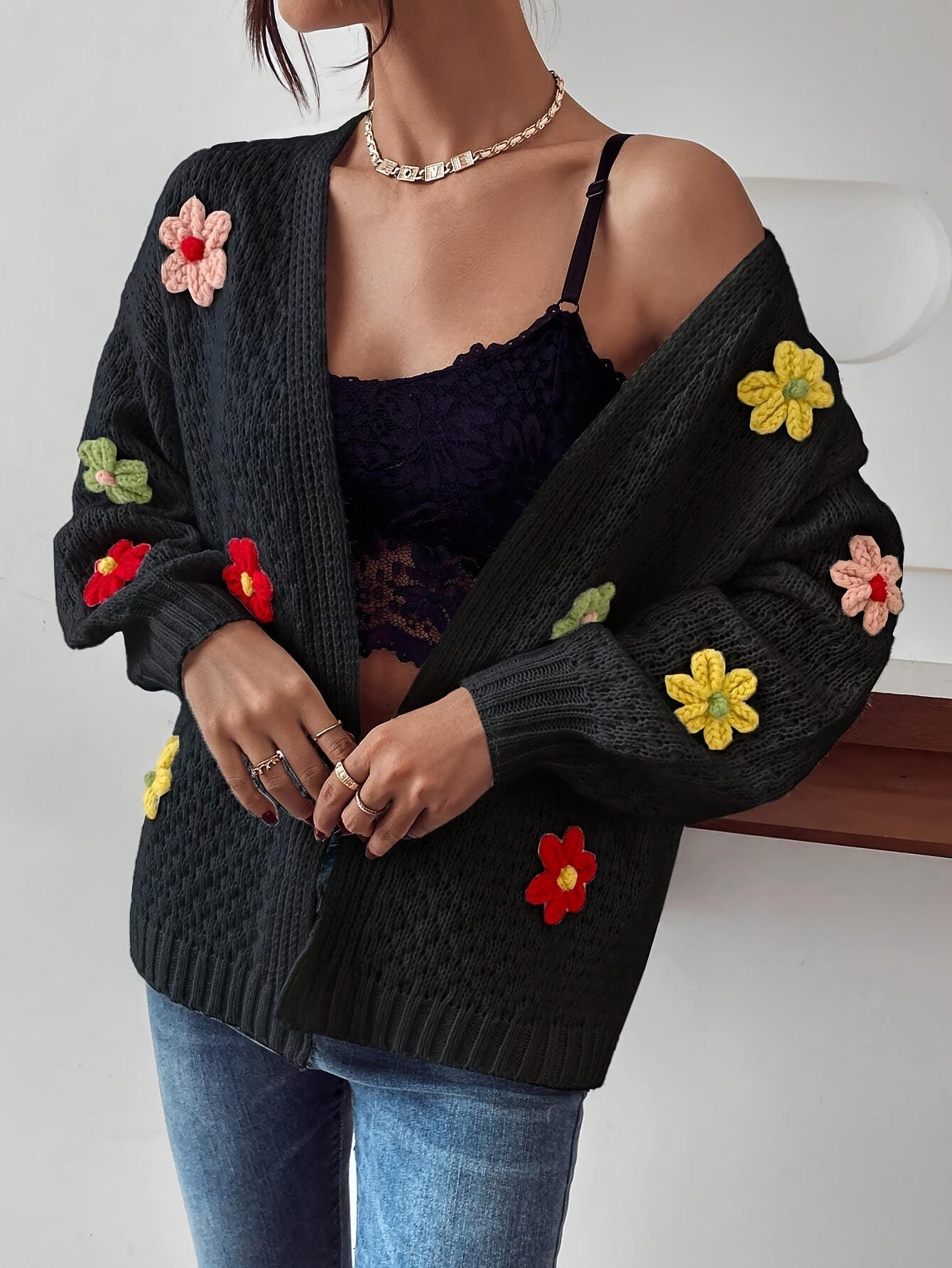 Risette - Cardigan Tricoté à Motif Floral