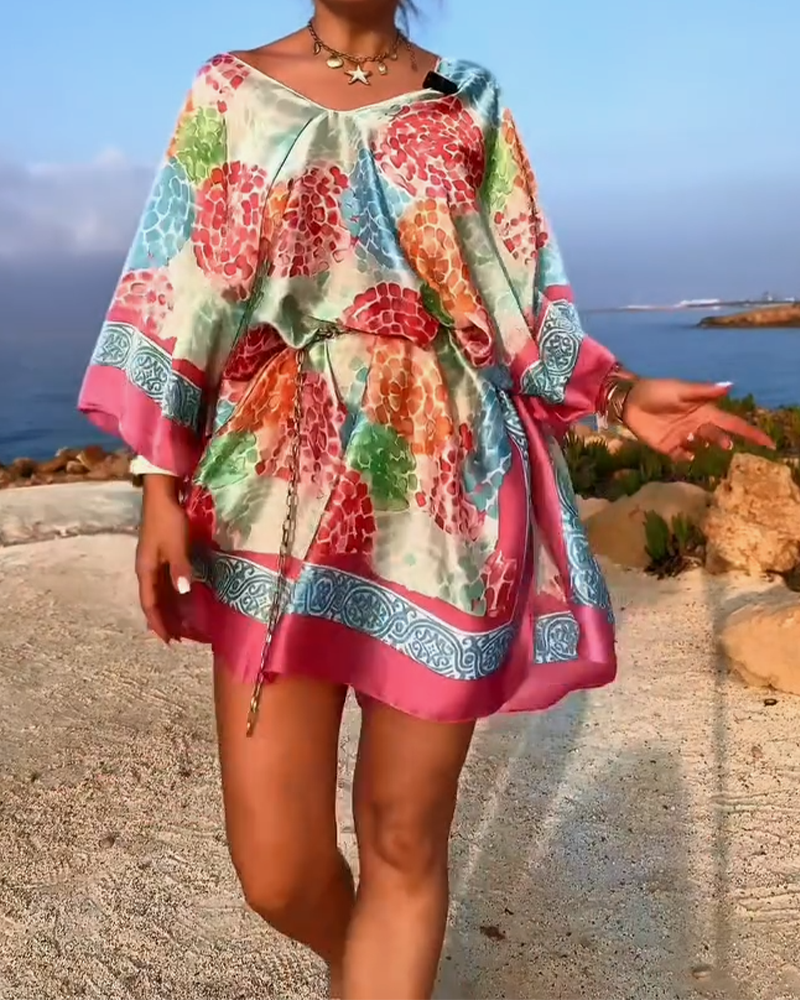Noriellea - Robe de plage imprimée femme à manches chauve souris
