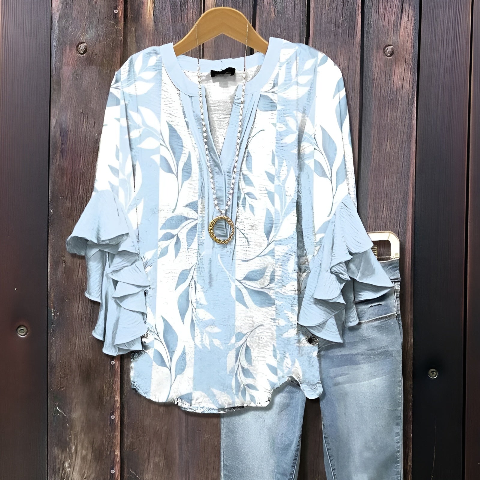 Elyara - Blouse décontractée avec motif de feuilles