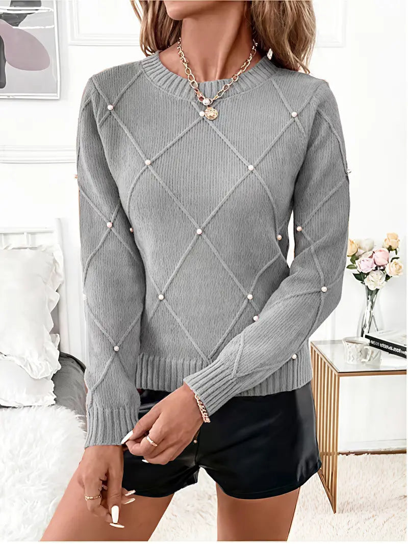 Fayrienne - Pull Femme en Maille avec Perles Décoratives