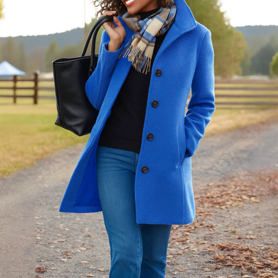 Renate - Manteau femme long boutonné au style classique