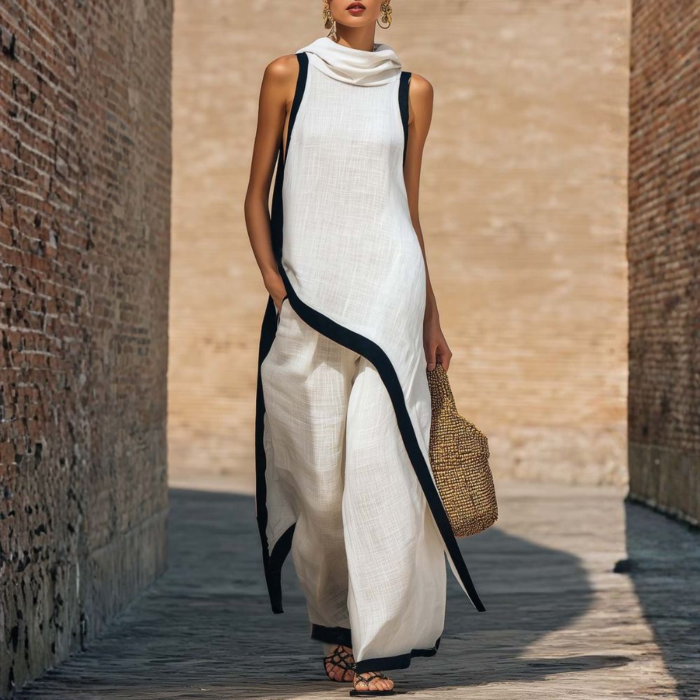 Brinelia - Ensemble femme en lin et coton avec tunique asymétrique