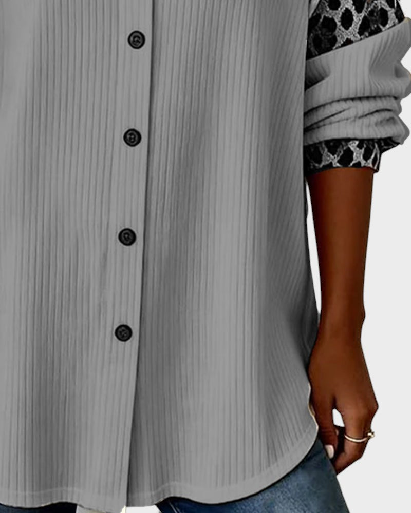 Oralynesse - Chemise Boutonnée Bicolore à Détails Léopard