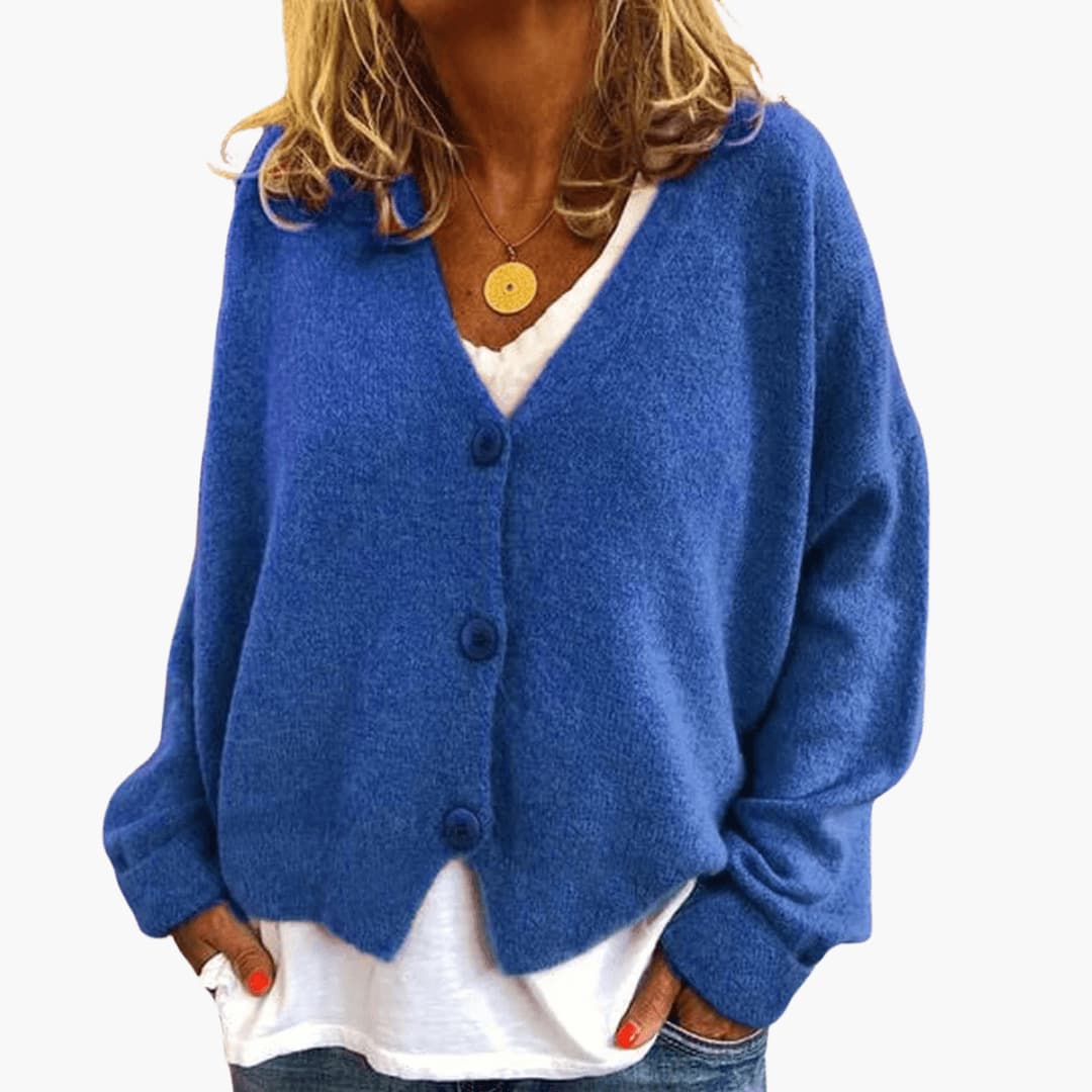 Sixtine - Cardigan femme tricoté boutonné à coupe décontractée douce