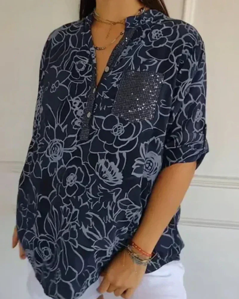 Gavira - Blouse Florale Élégante à Poche Décorative