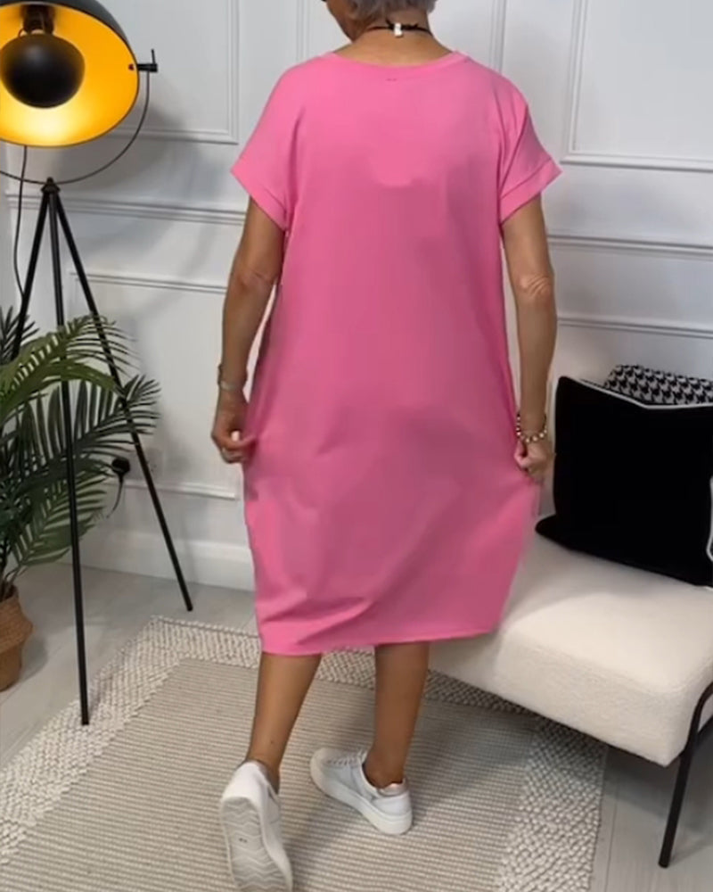 Marie - Robe Décontractée à Manches Courtes avec Imprimé Lettre pour Femme