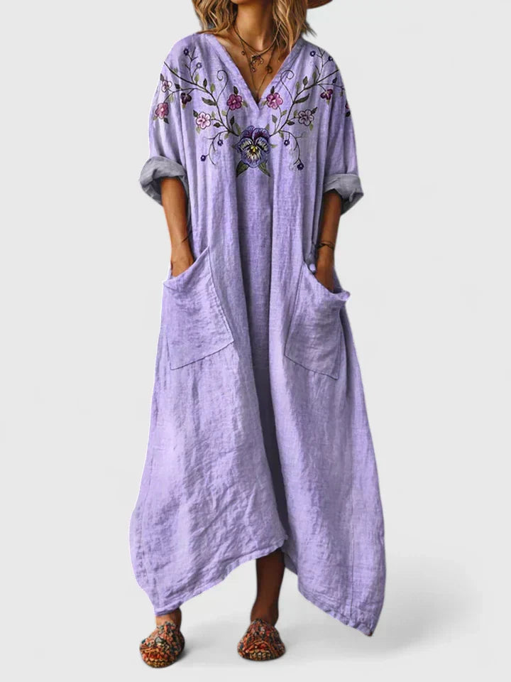 Grazelle - Robe Longue Fluide Imprimée Style Bohème Élégant