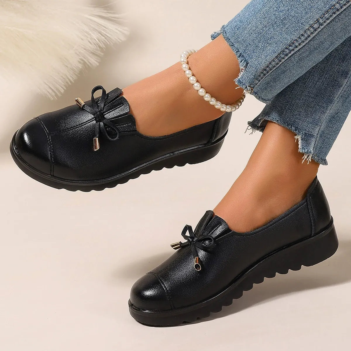 Nieske - Mocassins Femme Confortables à Enfiler avec Nœud et Semelle Plateforme