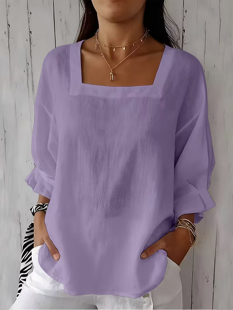 Renske - Blouse femme à col carré et manches longues