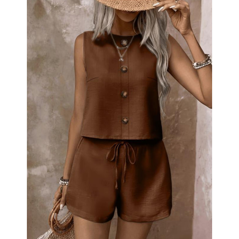 Fynoria - Ensemble femme top sans manches et short à boutons