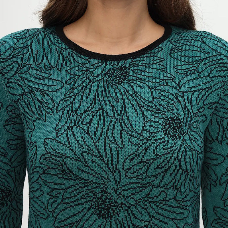 Rhoselavessa - Robe Simple Imprimée À Manches Longues Et Décolleté En V