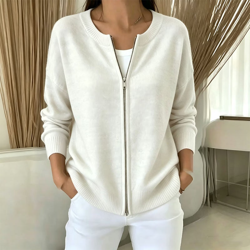 Saartje - Women's knit cardigan with crew neck and zip fastening