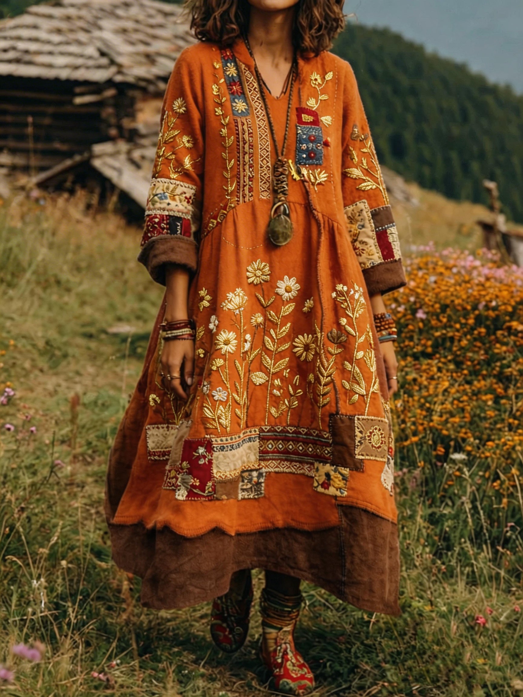 Loxira - Robe Femme Bohème Patchwork Brodée Style Ethnique Élégant