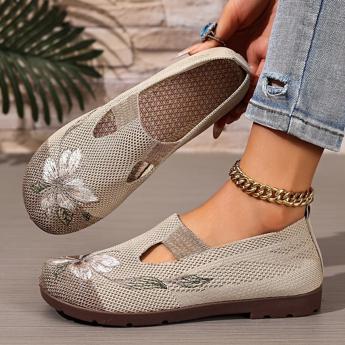 Arixa - Chaussures Respirantes Confortables à Broderie Fleurie