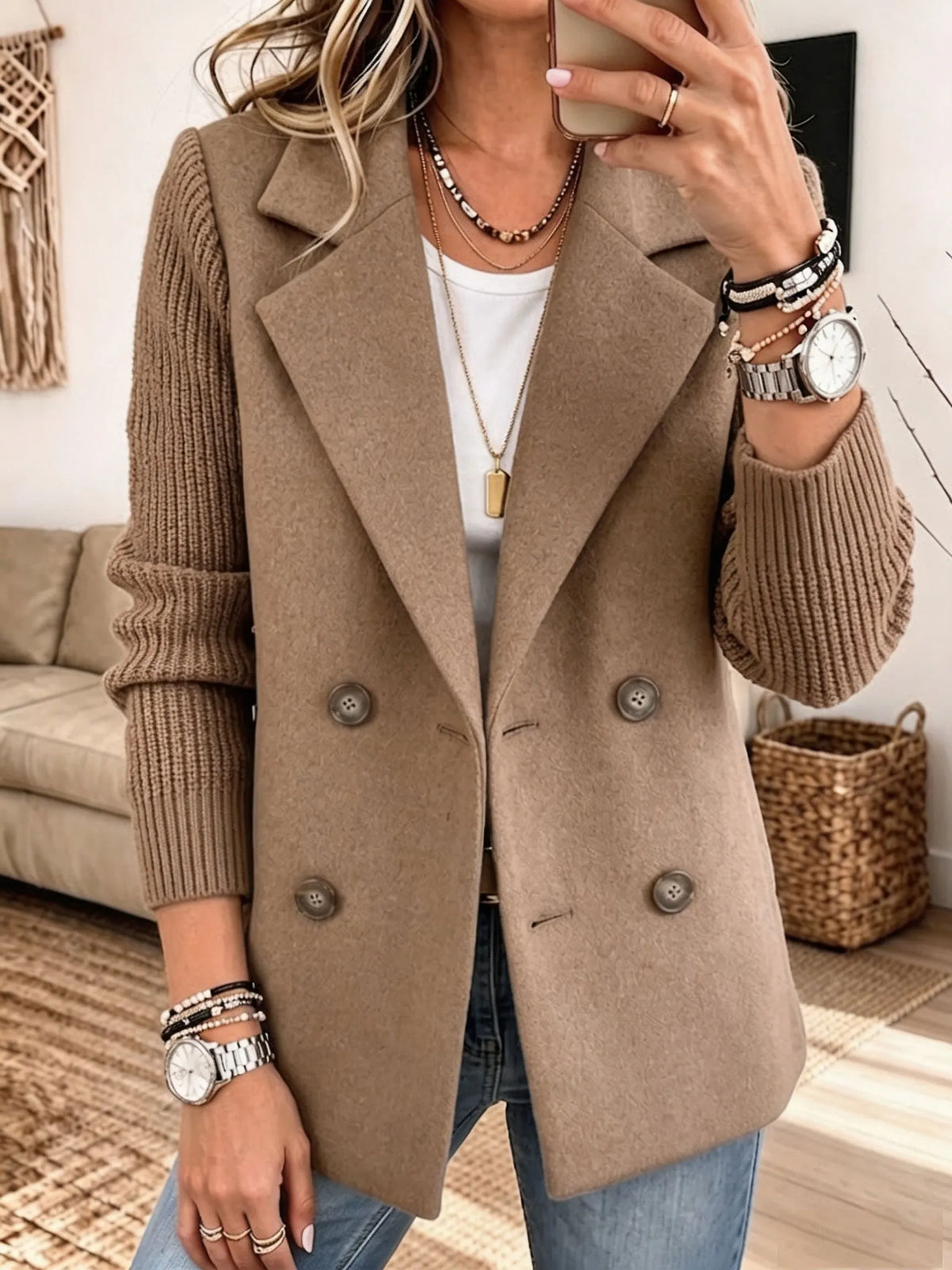 Marjanne - Veste femme élégante à manches en tricot côtelé