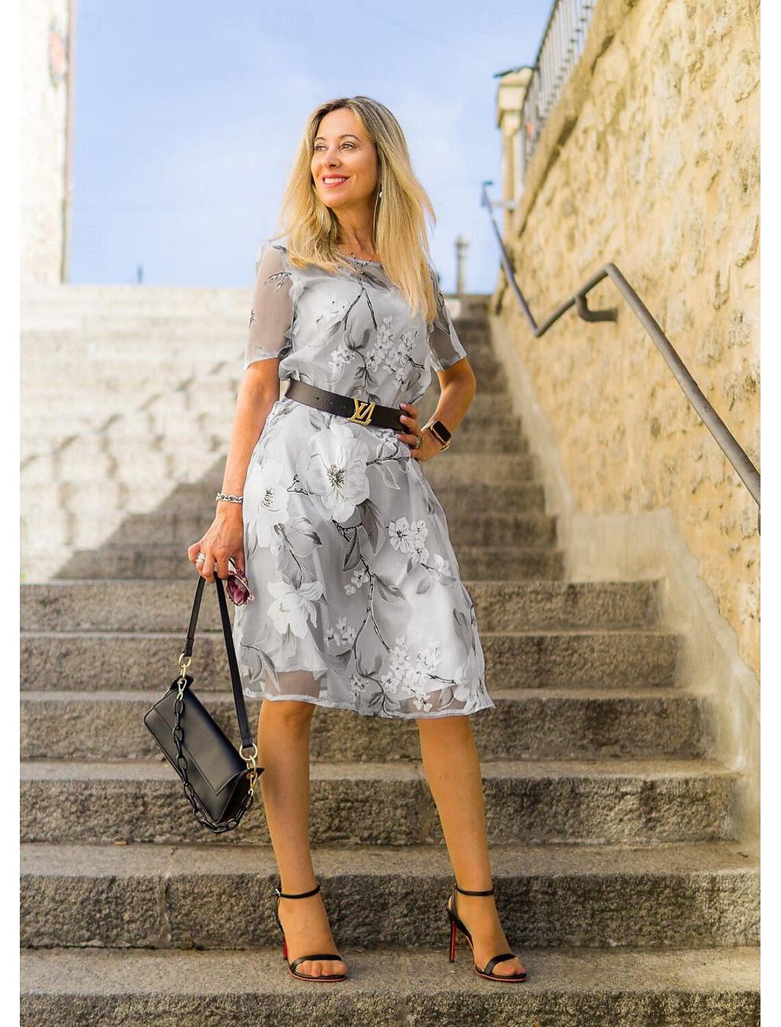 Serenella - Robe Midi Plissée à Imprimé Floral pour un Style Élégant et Confortable