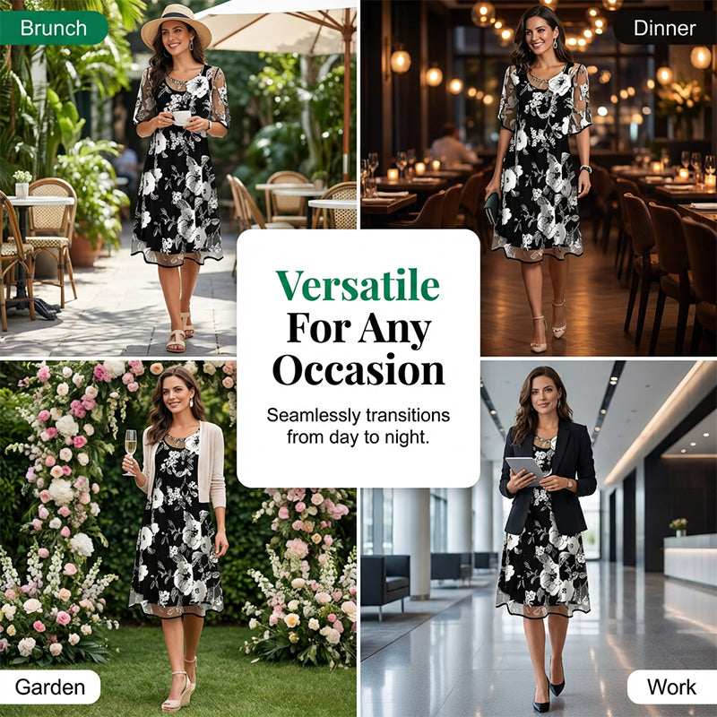 Loryxa - Robe femme chiffon floral élégante coupe fluide soirée