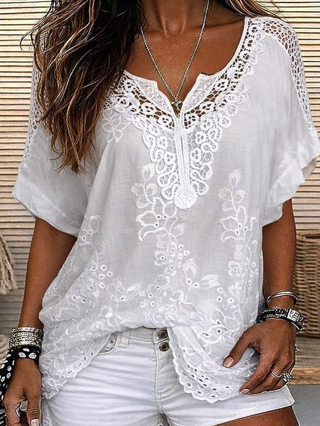 Cavoria - Blouse femme blanche en dentelle brodée