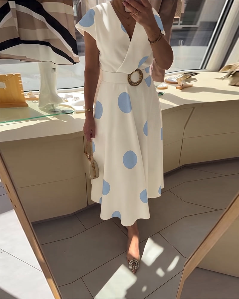 Kalessae - Robe midi femme à pois avec décolleté en V