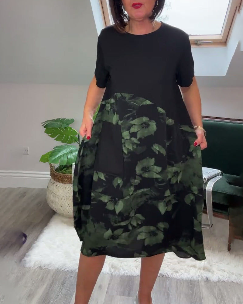 Fien - Robe Décontractée Patchwork à Imprimé Fleuri