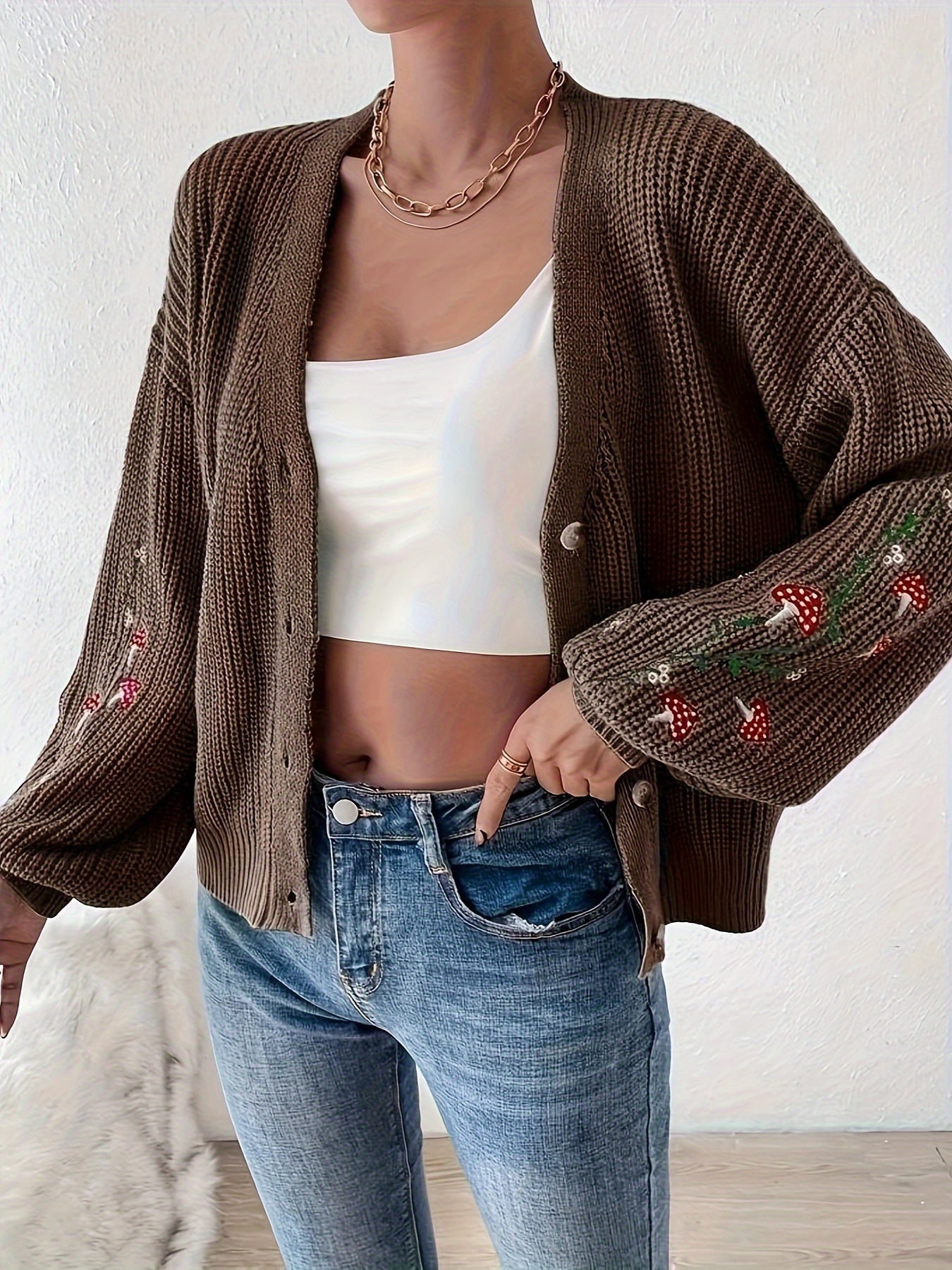 Romilly - Cardigan Brodé Champignon
