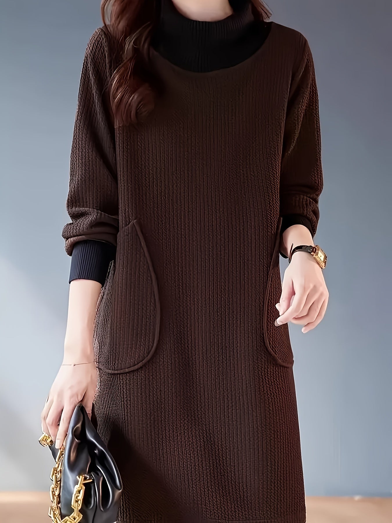 Lydie - Robe Midi Chic à Col Haut et Manches Raglan