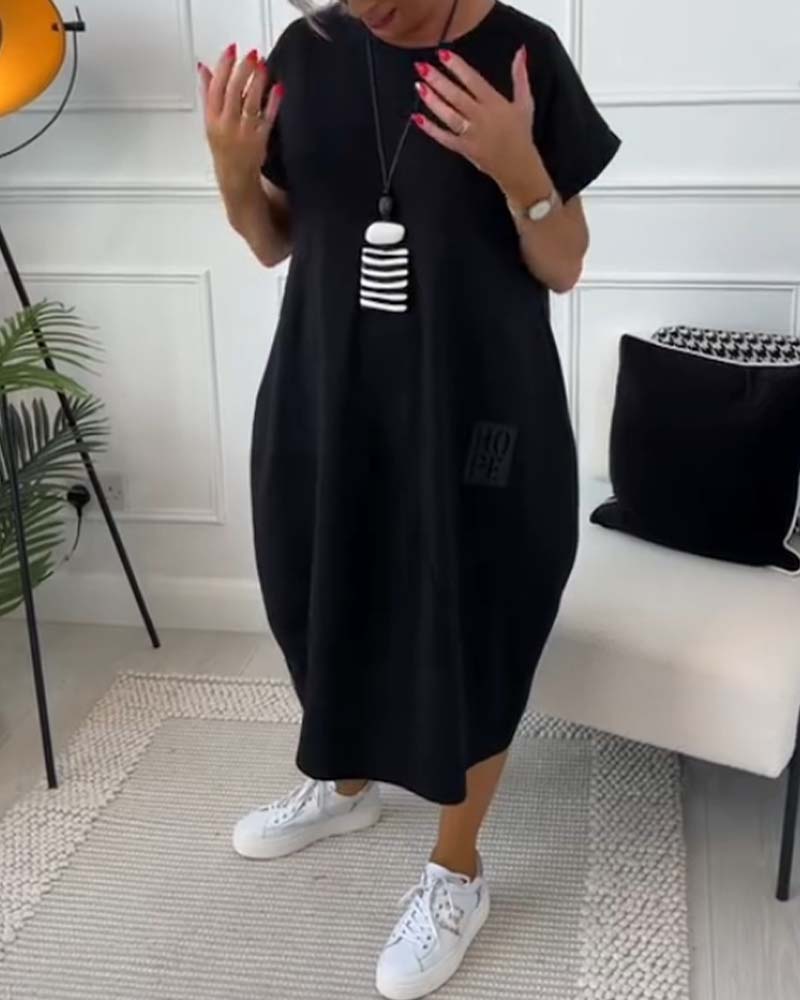 Marie - Robe Décontractée à Manches Courtes avec Imprimé Lettre pour Femme