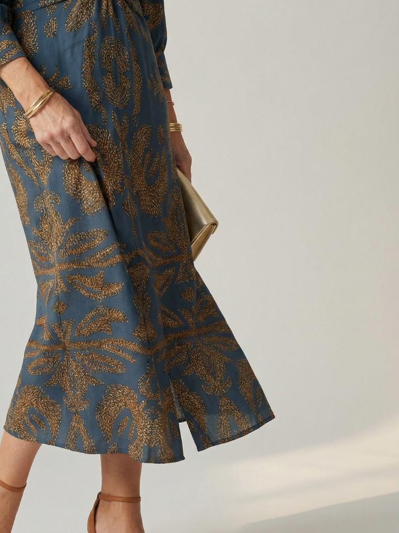 Falune - Robe femme midi croisée imprimée taille cintrée élégante