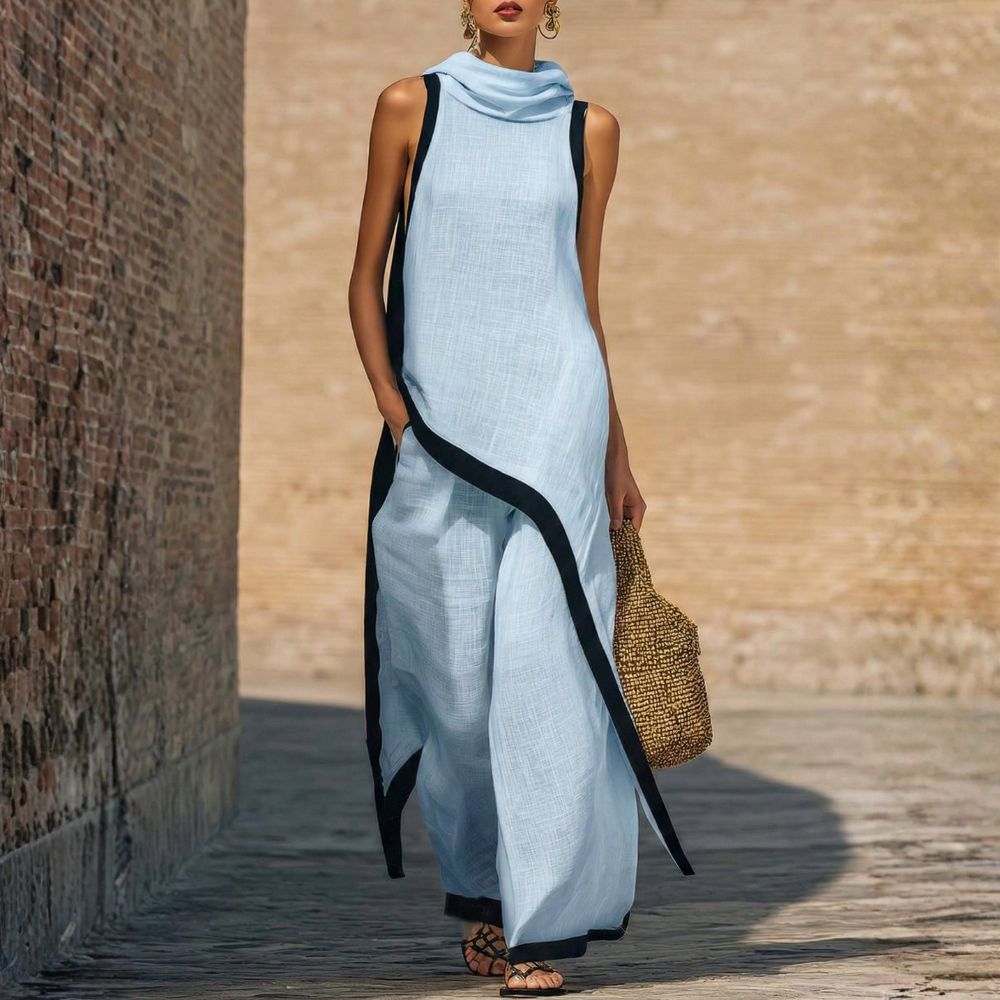 Brinelia - Ensemble femme en lin et coton avec tunique asymétrique
