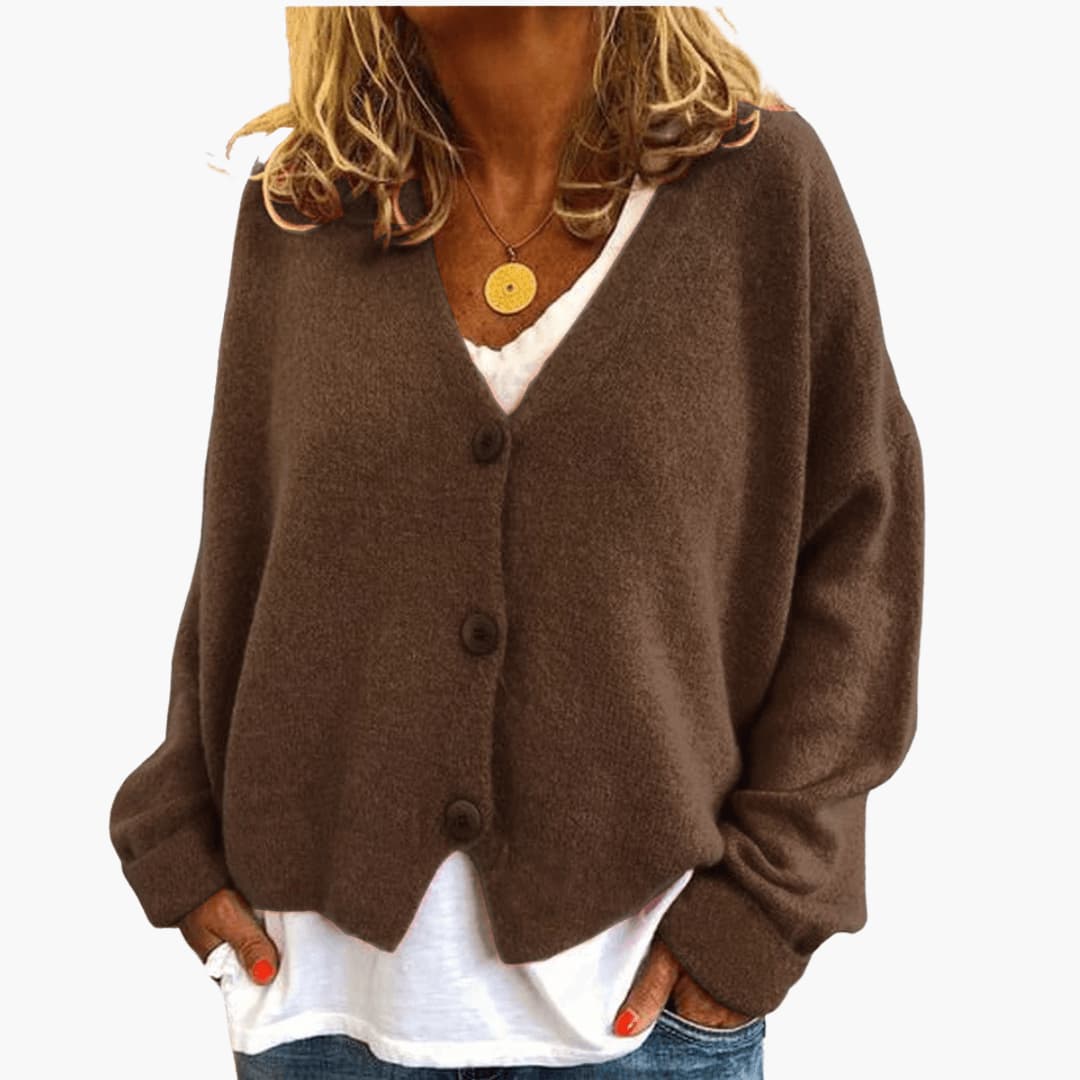 Sixtine - Cardigan femme tricoté boutonné à coupe décontractée douce