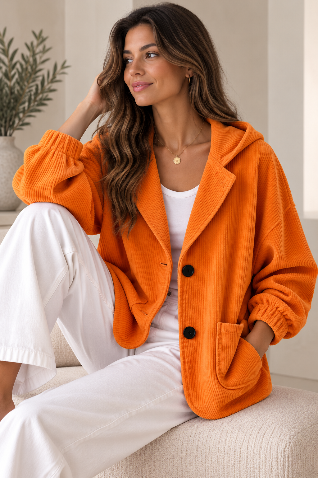 Berber - Veste femme oversize effet velours côtelé avec capuche