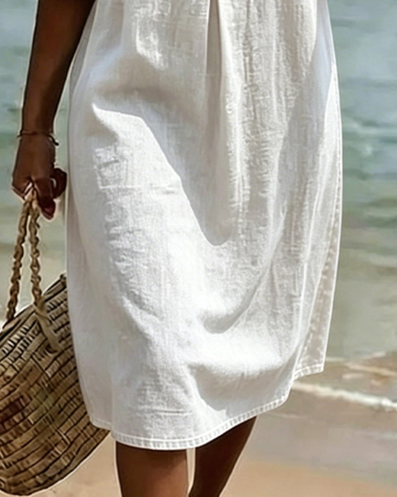 Fynorae - Robe femme jean manches volants coupe fluide été plage