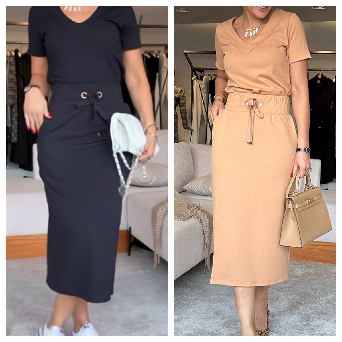 Quelara - Ensemble Top et Jupe avec Décolleté en V – Élégance Moderne et Confort Assuré