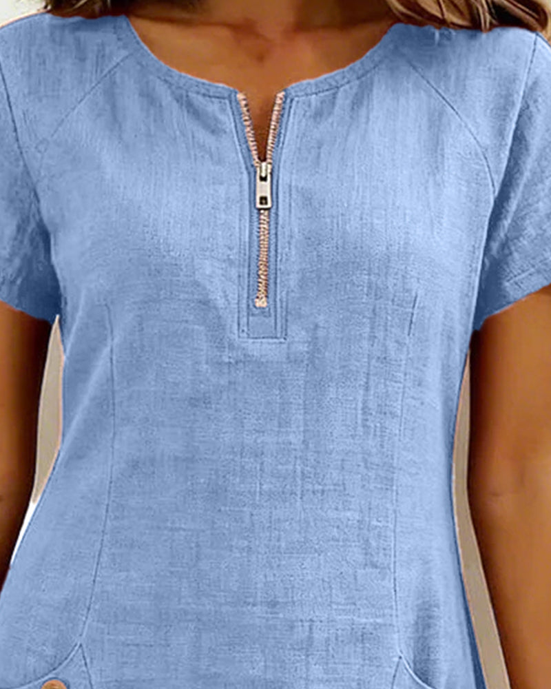 Alythessa - Robe courte femme unie élégante avec poches confortables