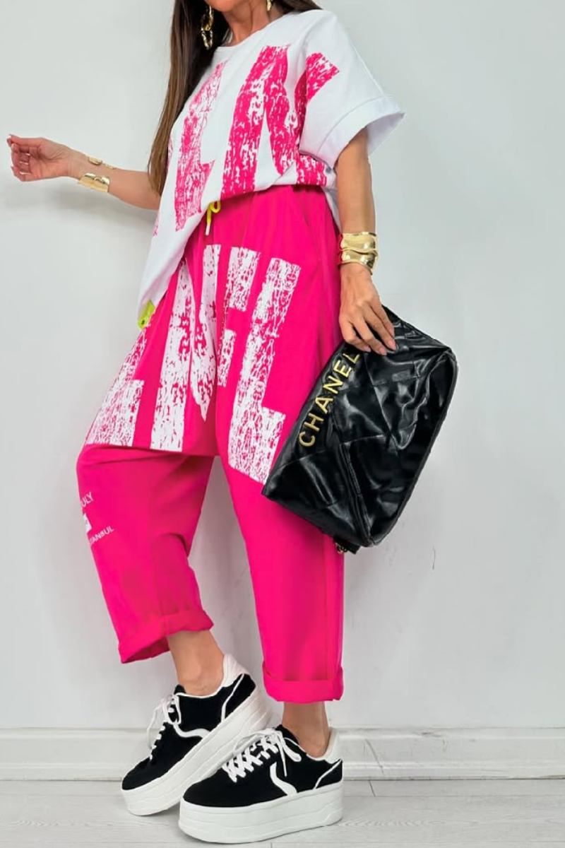 Kirelle - Ensemble décontracté femme top imprimé col rond et pantalon