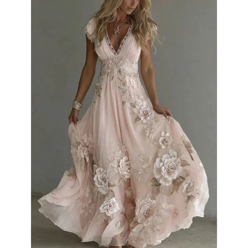 Noemiya - Robe longue femme en chiffon avec dentelle brodée