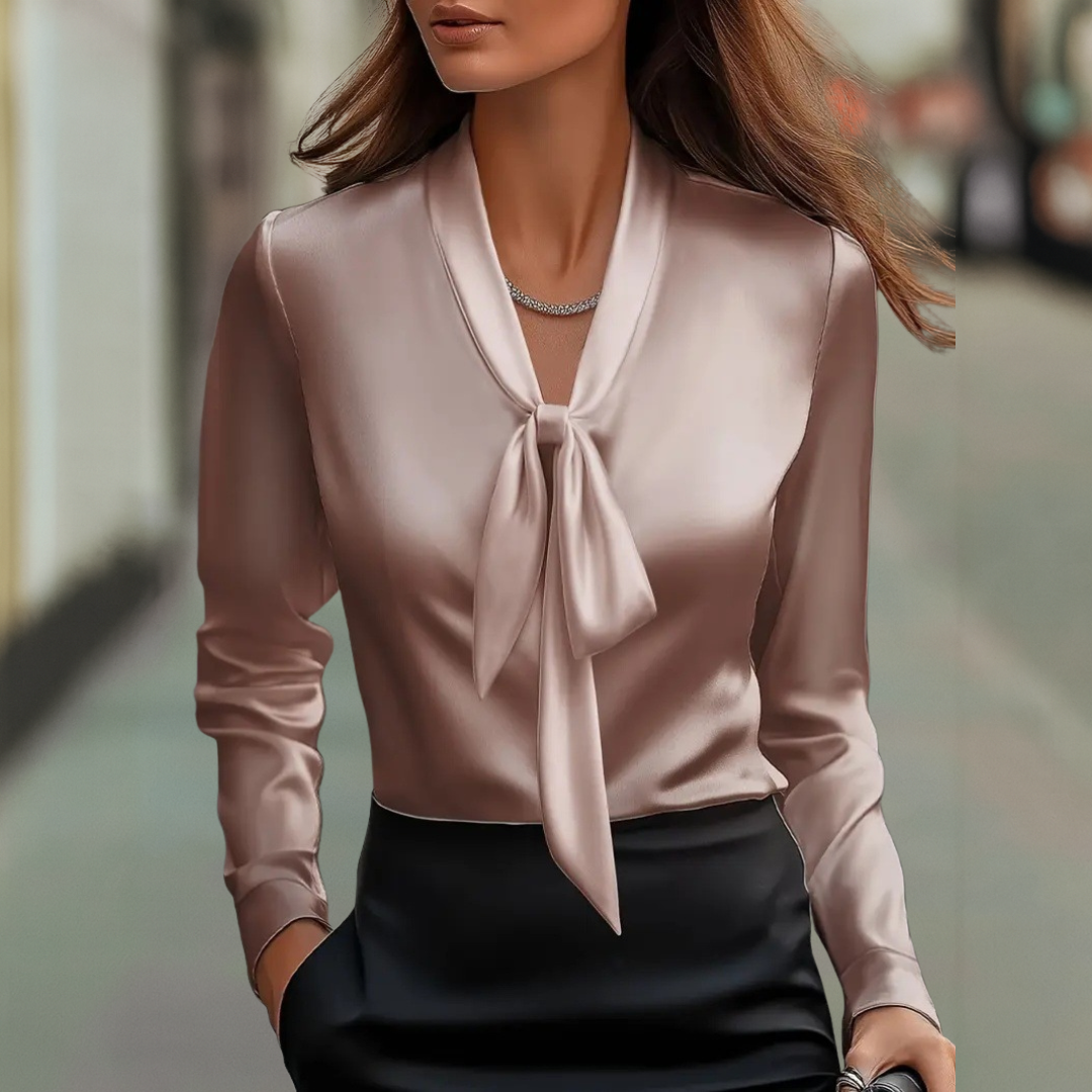 Cerenya - Blouse Satinée avec Nœud Élégant au Cou
