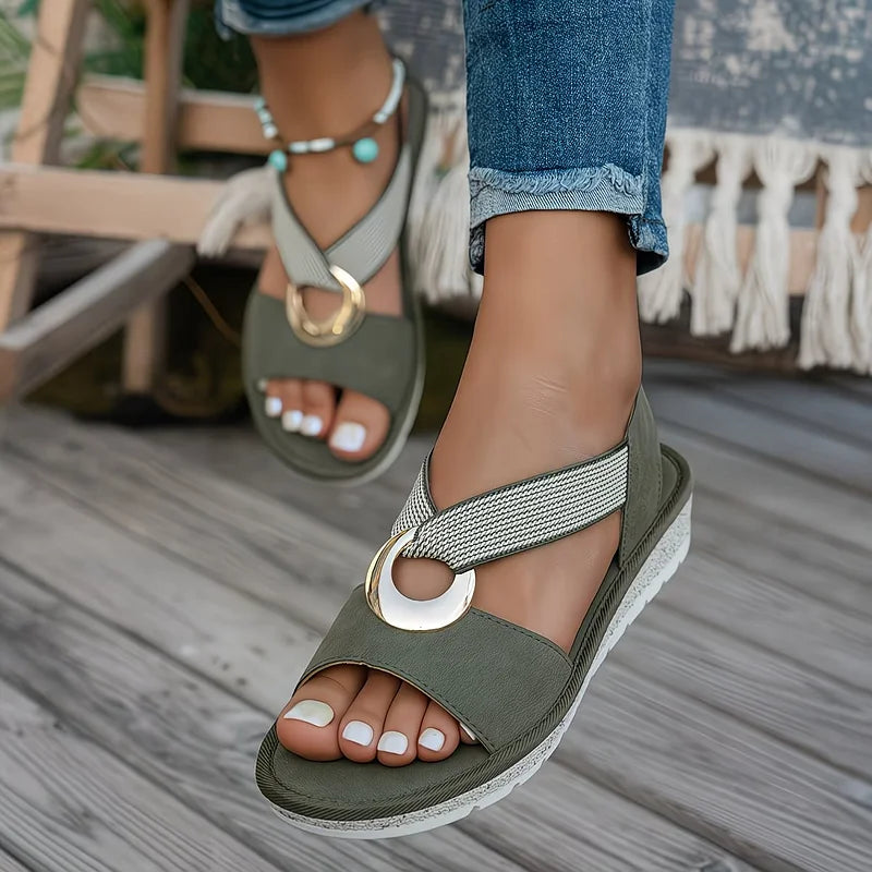 Elarossa - Sandales femme orthopédiques à bride élastique et détail doré