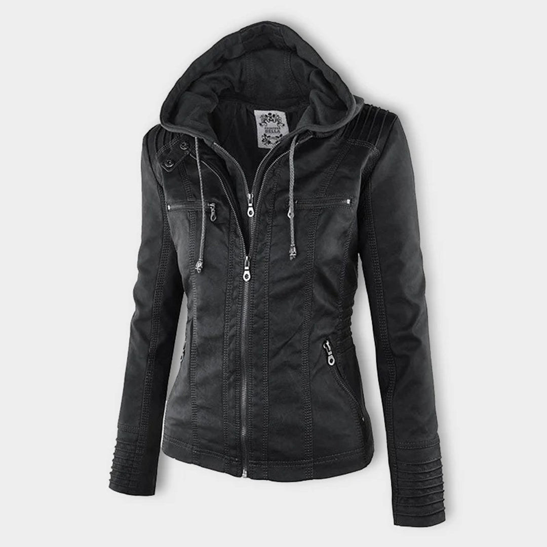 Rieke - Women's faux leather hooded jacket with zipper