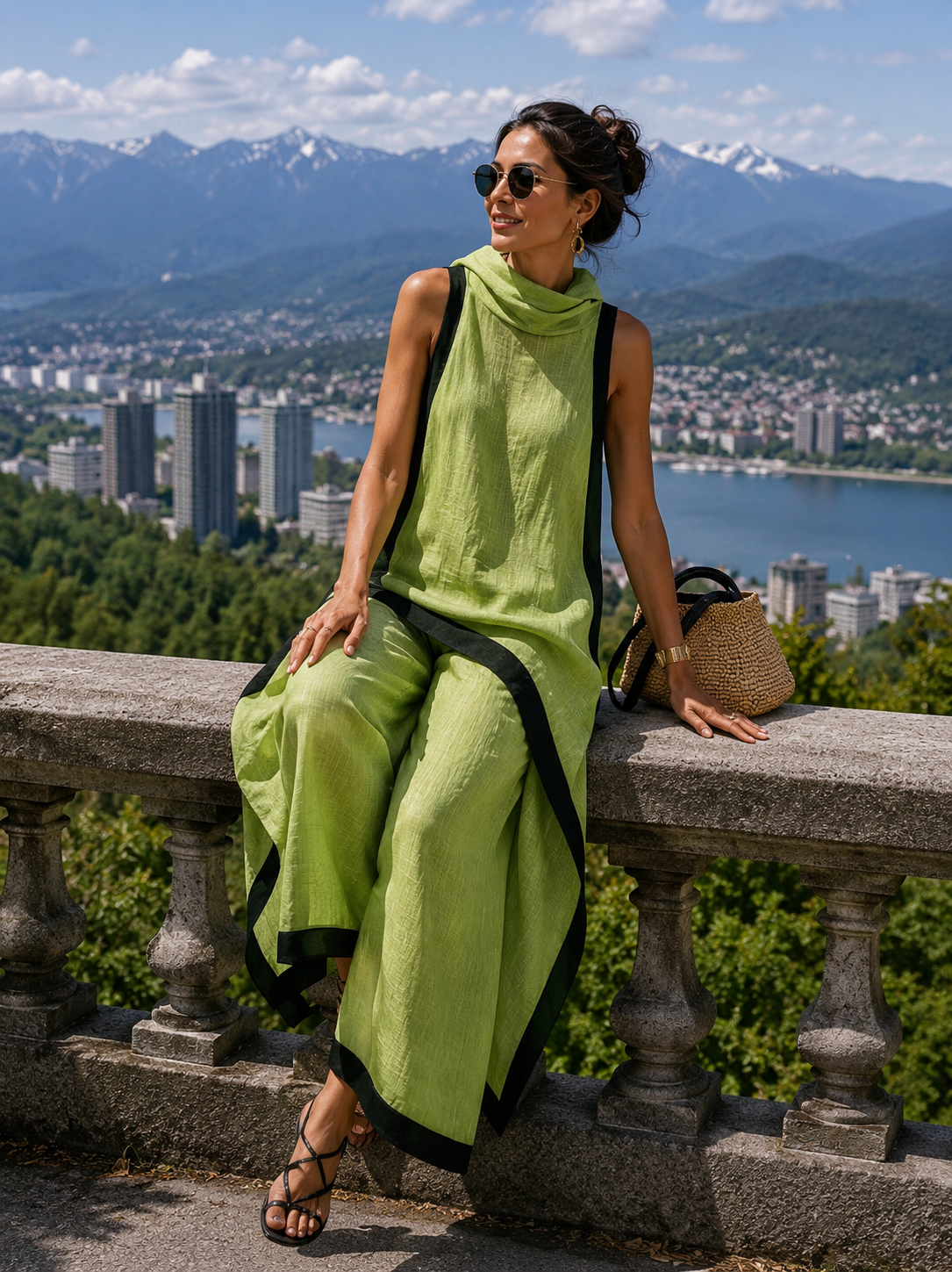 Brinelia - Ensemble femme en lin et coton avec tunique asymétrique