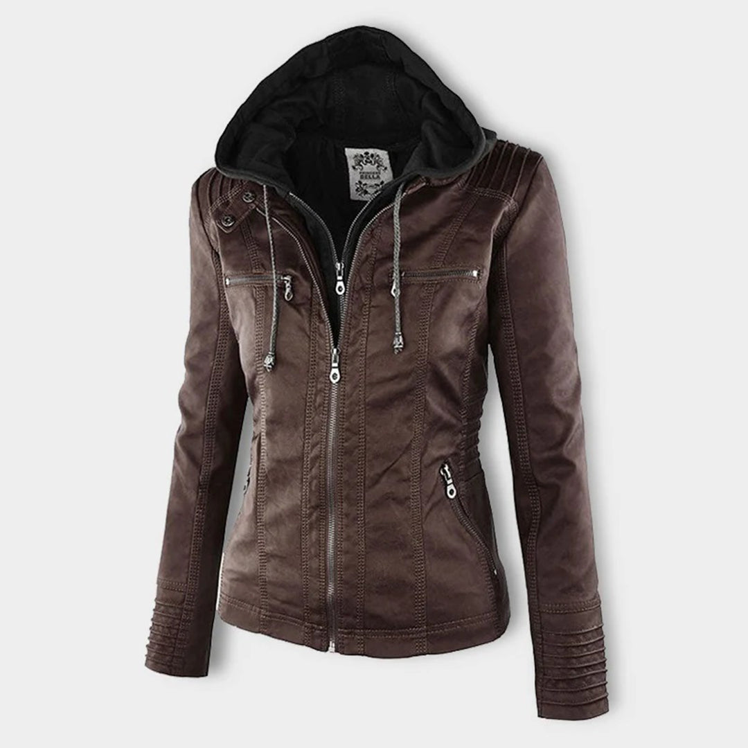 Rieke - Women's faux leather hooded jacket with zipper