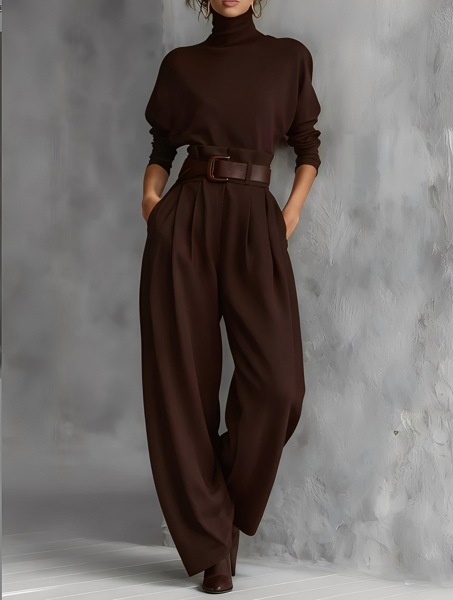 Neravirae - Ensemble Col Roulé & Pantalon Droit Élégant