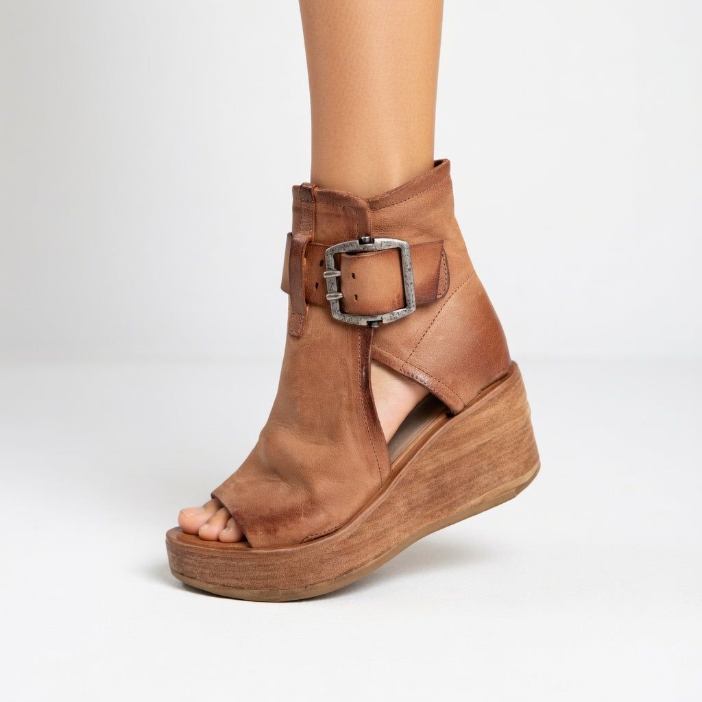 Kalyne - Sandales femme wedge suède bout ouvert boucle cheville