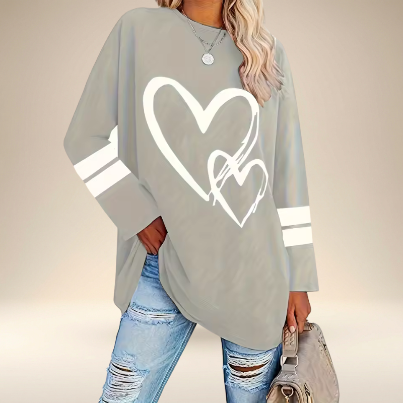 Faloria - Sweat Oversize Femme à Imprimé Cœur