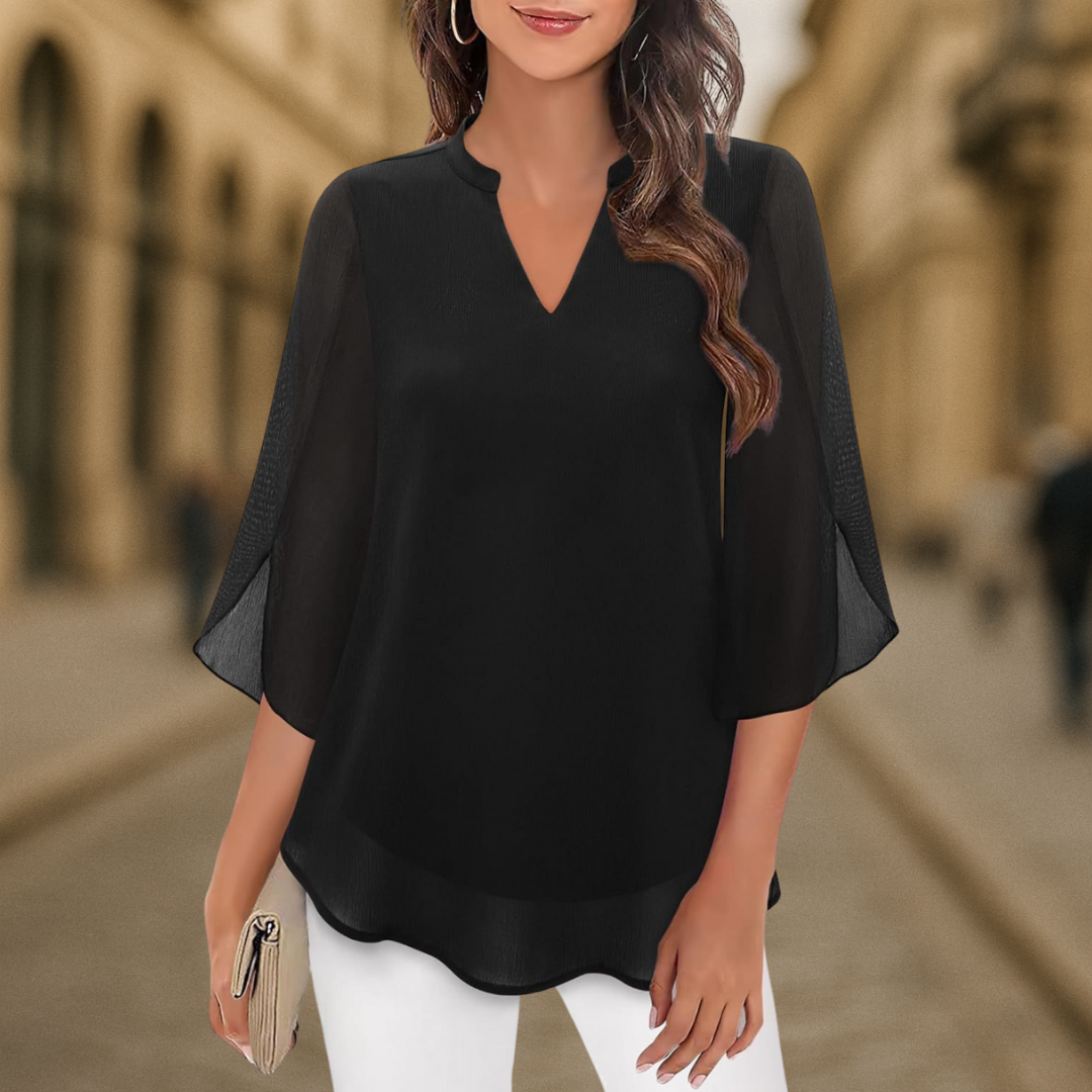 Ozyra - Blouse Fluide en Chiffon à Col V Élégant